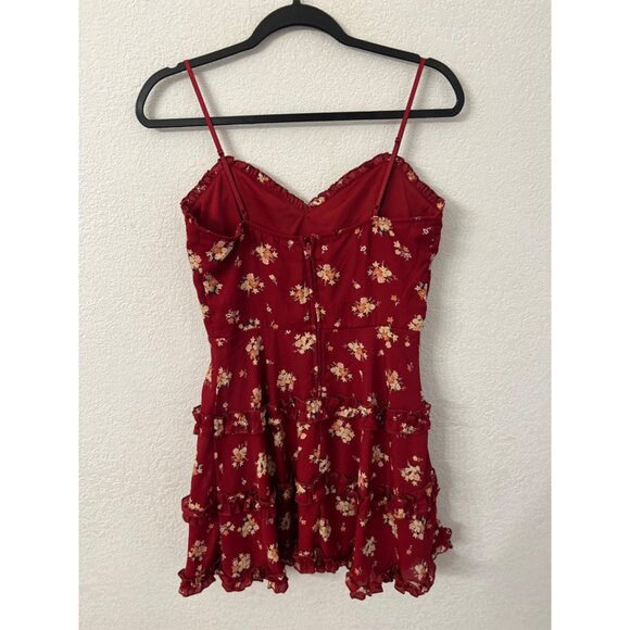 Blue Rain Floral Red Sundress With Ruffles & Spaghetti Straps size small - Picture 2 of 5